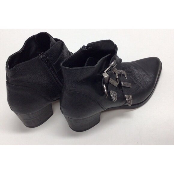 ASOS Black Leather Silver Buckle Boots Booties With Heel Women’s Size 10 - Picture 10 of 16